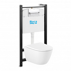 Комплект унитаза с инсталляцией Ona глубина унитаза 53см, клавиша хром глянец, с микролифтом, безободковый, быстросъемное ZRU9310392 Roca 